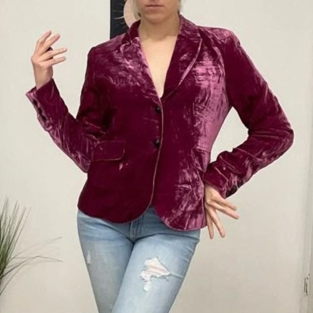 Philippe Adec Button-Up Velvet Blazer Jacket Long Sleeve Size 8 Purple
